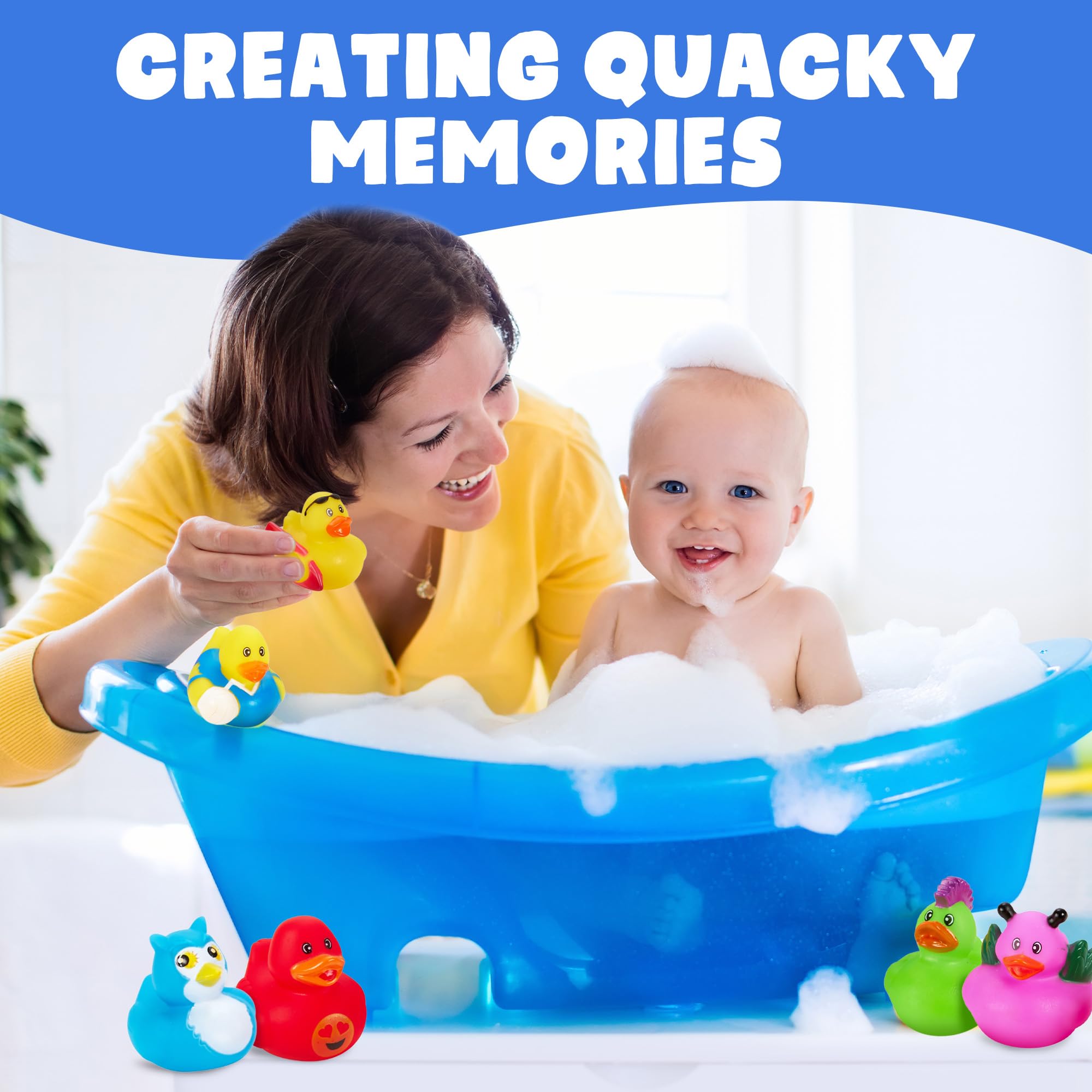 Playbees 25-Pack Assorted Rubber Duckies – 2-Inch Vinyl Bath Toys for Kids, Party Favors, and Sensory Play