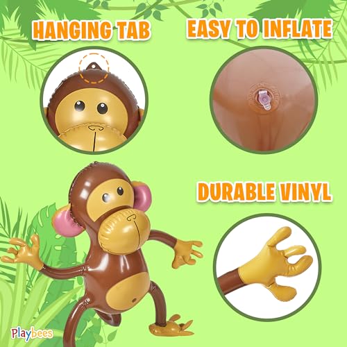 Playbees 27-Inch Inflatable Monkey 3-Pack – Jungle Safari Party Decorations
