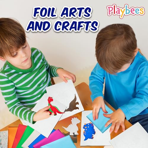 Playbees Dinosaur Foil Art Kit – Mess-Free Arts and Crafts for Kids Ages 3-9 with 100+ Stickers and Foil Sheets