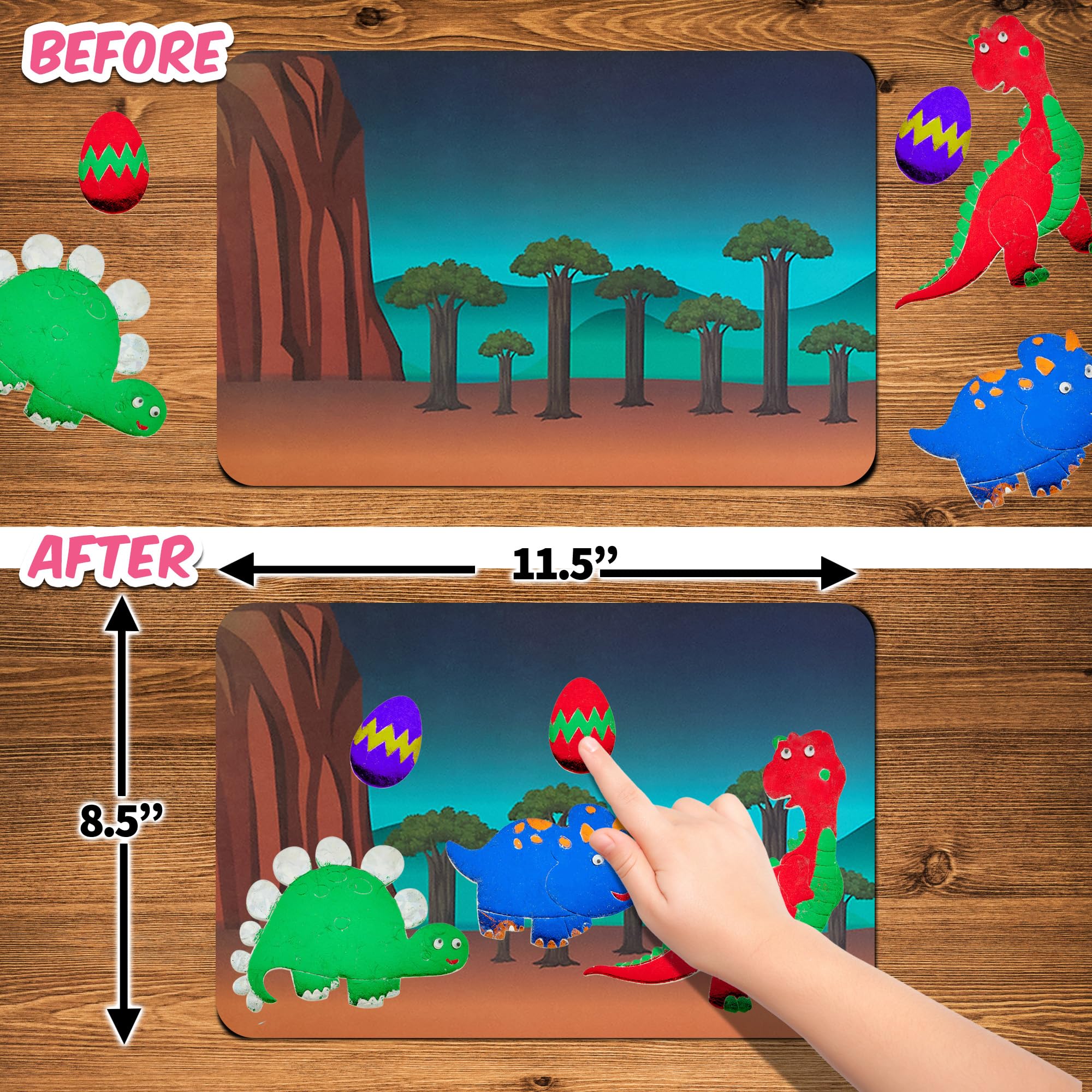 Playbees Dinosaur Foil Art Kit – Mess-Free Arts and Crafts for Kids Ages 3-9 with 100+ Stickers and Foil Sheets