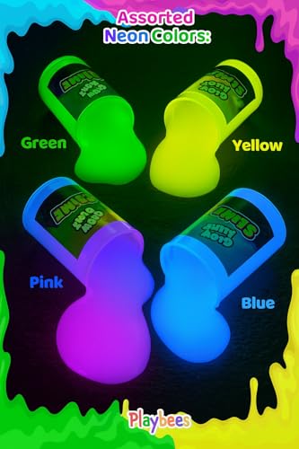 Playbees Glow in the Dark Slime 6-Pack – Neon Party Favors for Kids Ages 3+ – Non-Toxic Sensory Putty with Stretchy Gooey Fun for Birthdays, Halloween, Classrooms & Goody Bags