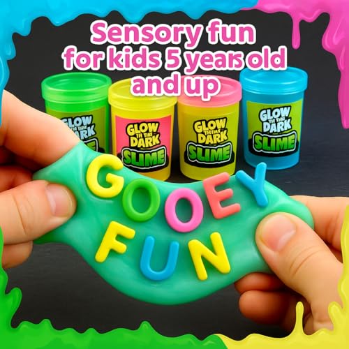 Playbees Glow in the Dark Slime 6-Pack – Neon Party Favors for Kids Ages 3+ – Non-Toxic Sensory Putty with Stretchy Gooey Fun for Birthdays, Halloween, Classrooms & Goody Bags