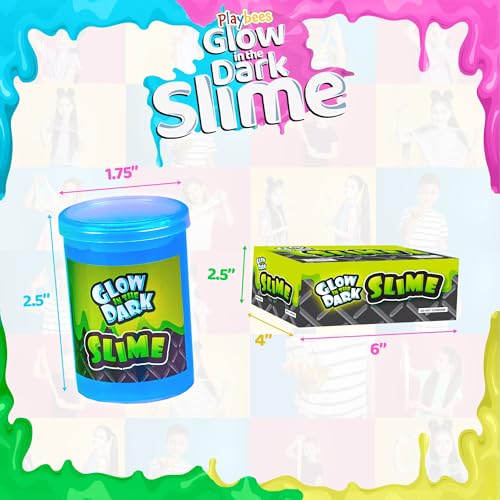Playbees Glow in the Dark Slime 6-Pack – Neon Party Favors for Kids Ages 3+ – Non-Toxic Sensory Putty with Stretchy Gooey Fun for Birthdays, Halloween, Classrooms & Goody Bags