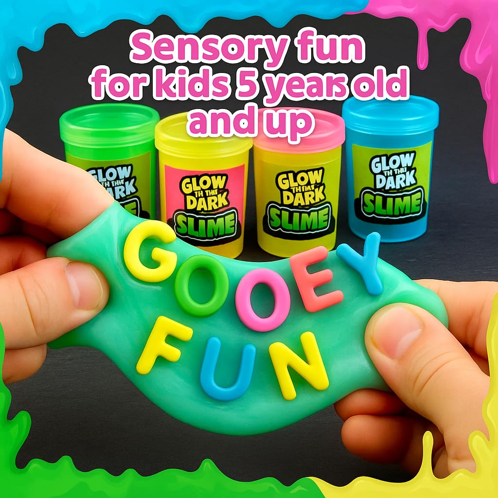 Playbees Glow in the Dark Slime 6-Pack – Neon Party Favors for Kids Ages 3+ – Non-Toxic Sensory Putty with Stretchy Gooey Fun for Birthdays, Halloween, Classrooms & Goody Bags