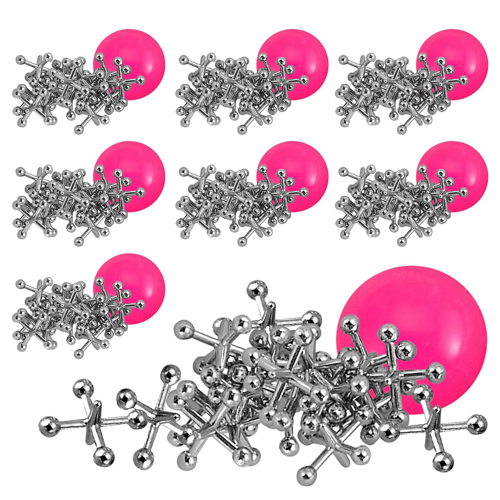 Playbees Metal Jacks Game Set – 12 Sets of Classic Jacks with Bouncy Ball for Retro Screen-Free Fun