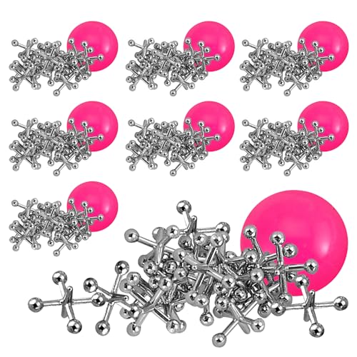 Playbees Metal Jacks Game Set – 12 Sets of Classic Jacks with Bouncy Ball for Retro Screen-Free Fun