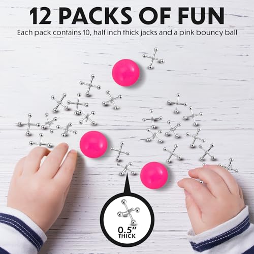 Playbees Metal Jacks Game Set – 12 Sets of Classic Jacks with Bouncy Ball for Retro Screen-Free Fun