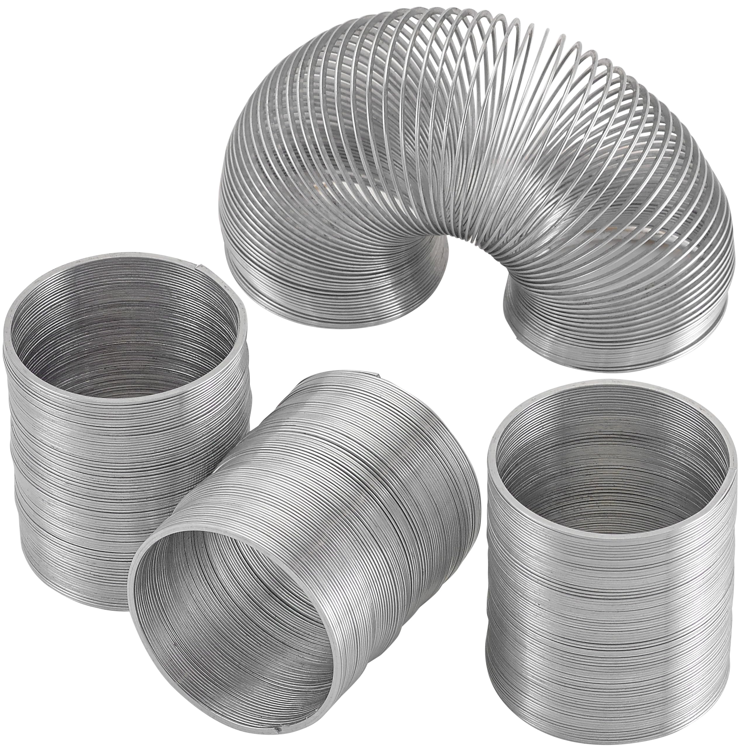 Playbees Metal Slinky Toy 4-Pack - 2-Inch Silver Coil Springs for Learning, Party Favors, Bird Feeder Squirrel Guard