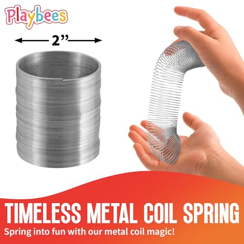 Playbees Metal Slinky Toy 4-Pack - 2-Inch Silver Coil Springs for Learning, Party Favors, Bird Feeder Squirrel Guard