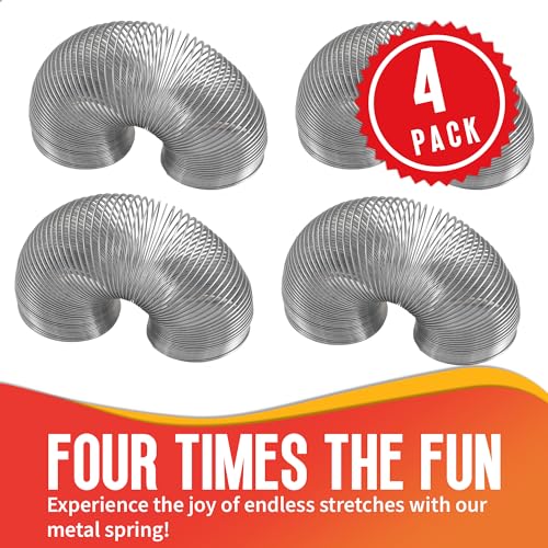 Playbees Metal Slinky Toy 4-Pack - 2-Inch Silver Coil Springs for Learning, Party Favors, Bird Feeder Squirrel Guard