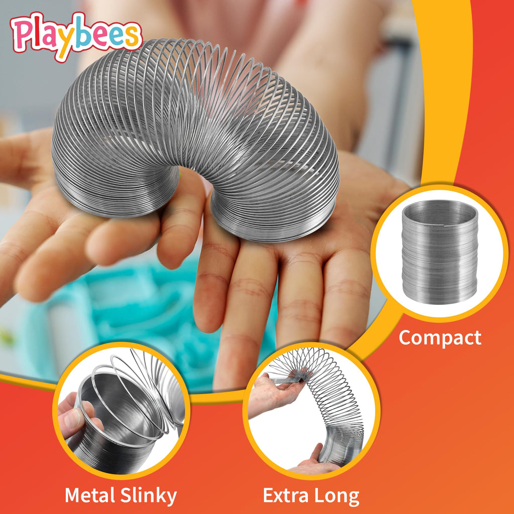 Playbees Metal Slinky Toy 4-Pack - 2-Inch Silver Coil Springs for Learning, Party Favors, Bird Feeder Squirrel Guard