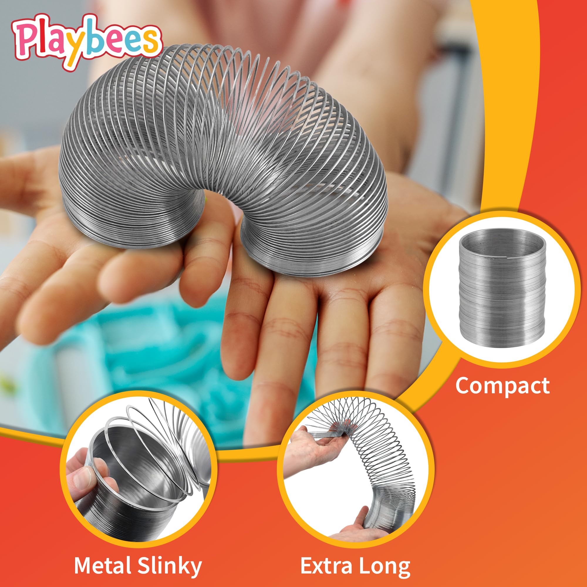 Playbees Metal Slinky Toy 4-Pack - 2-Inch Silver Coil Springs for Learning, Party Favors, Bird Feeder Squirrel Guard