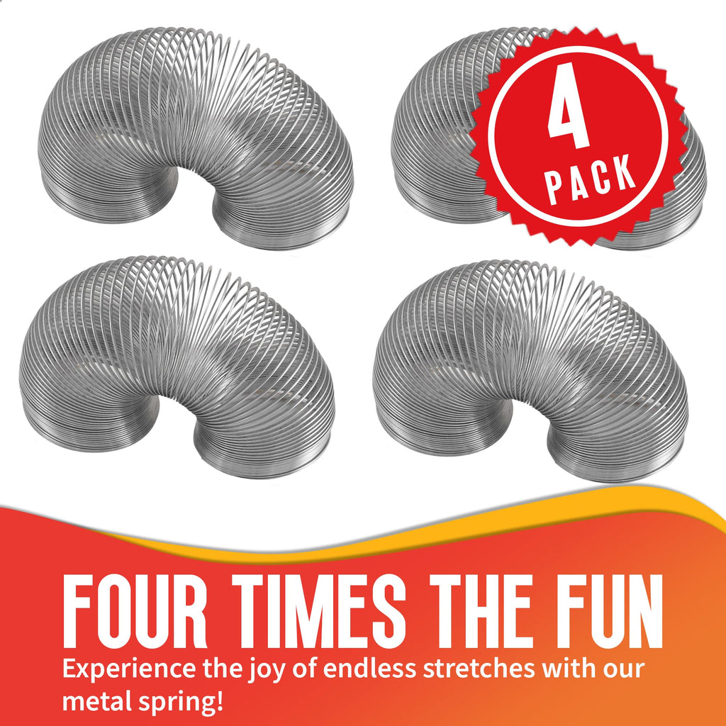 Playbees Metal Slinky Toy 4-Pack - 2-Inch Silver Coil Springs for Learning, Party Favors, Bird Feeder Squirrel Guard
