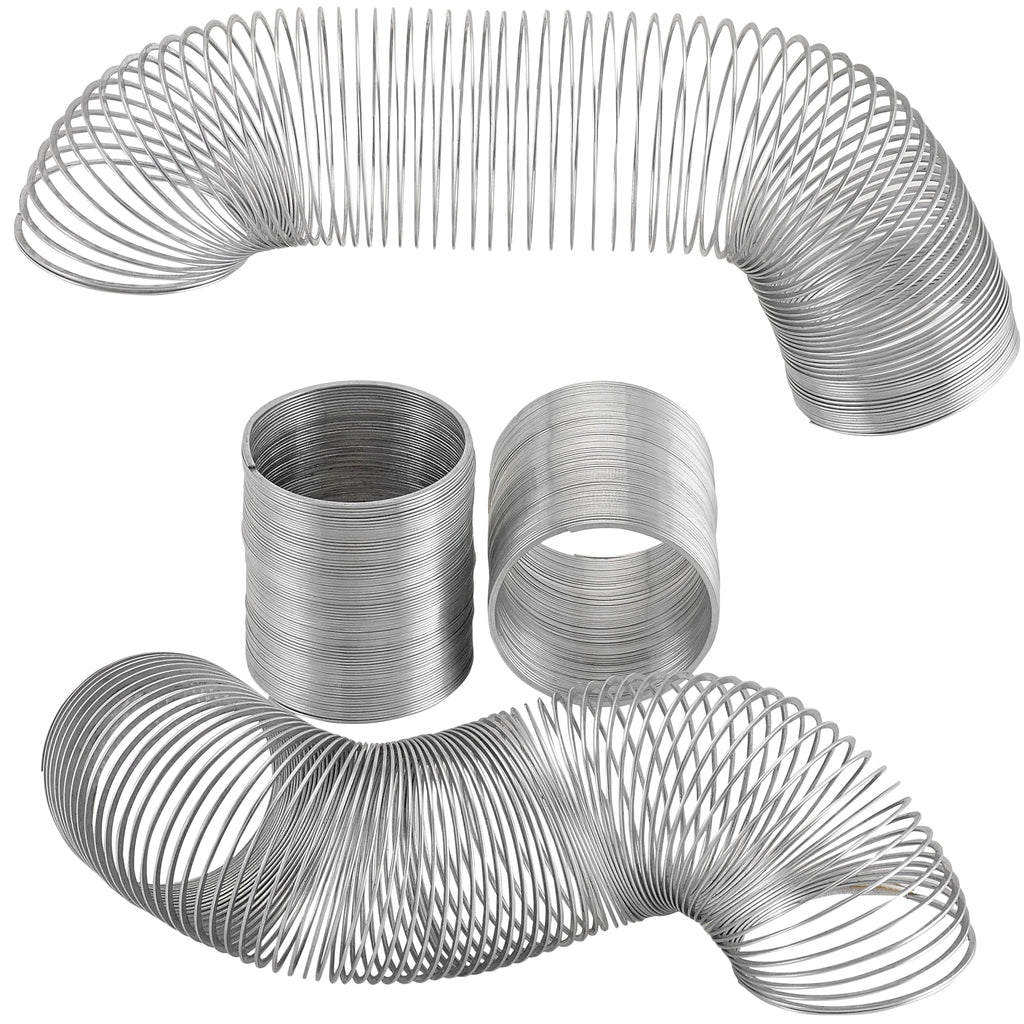 Playbees Metal Slinky Toy 4-Pack - 2-Inch Silver Coil Springs for Learning, Party Favors, Bird Feeder Squirrel Guard