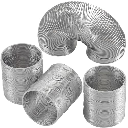 Playbees Metal Slinky Toy 4-Pack - 2-Inch Silver Coil Springs for Learning, Party Favors, Bird Feeder Squirrel Guard