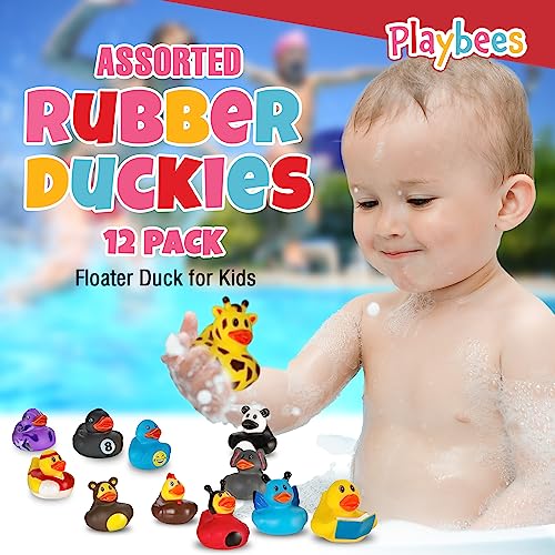 Playbees Rubber Ducks Bulk 12 Pack – Assorted 2-Inch Vinyl Duckies for Bath, Pool, Party Favors & Classroom Incentives