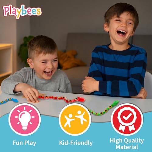 Playbees Wiggly Jointed Snakes - Pack of 12 - Flexible Plastic Snake Toys for Party Favors, Goody Bags, and Fidget Fun