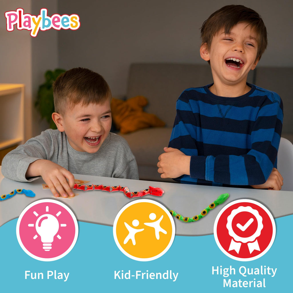 Playbees Wiggly Jointed Snakes - Pack of 12 - Flexible Plastic Snake Toys for Party Favors, Goody Bags, and Fidget Fun