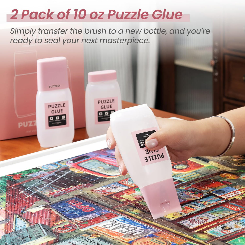 Playboda Puzzle Glue with Brush – 148ml Clear Quick-Dry Adhesive for 3000-5000 Pieces