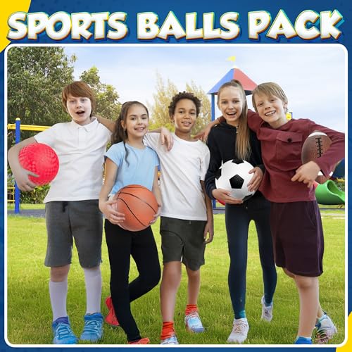PlayBolt 4-Pack Sports Balls for Kids & Toddlers – 5-Inch Soft Rubber Set with Hand Pump