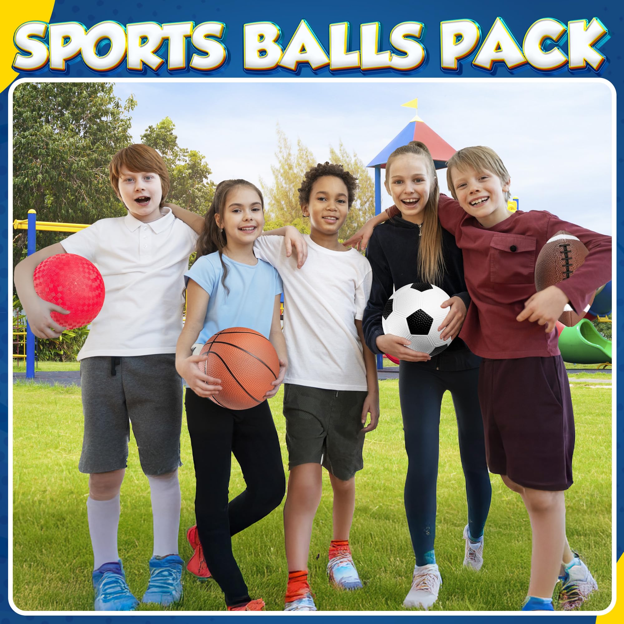 PlayBolt 4-Pack Sports Balls for Kids & Toddlers – 5-Inch Soft Rubber Set with Hand Pump