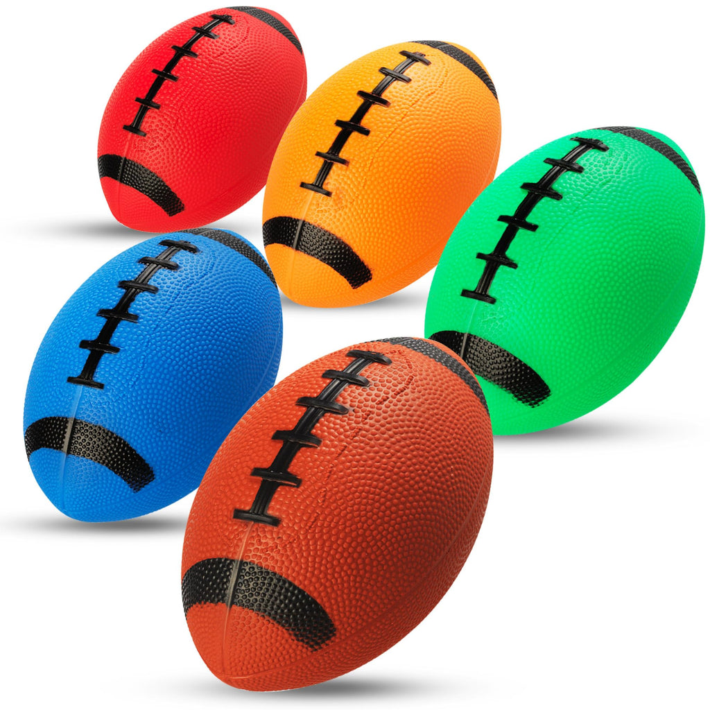 PlayBolt 6-Inch Mini Footballs for Kids (Pack of 5) - Inflatable PVC with Hand Pump