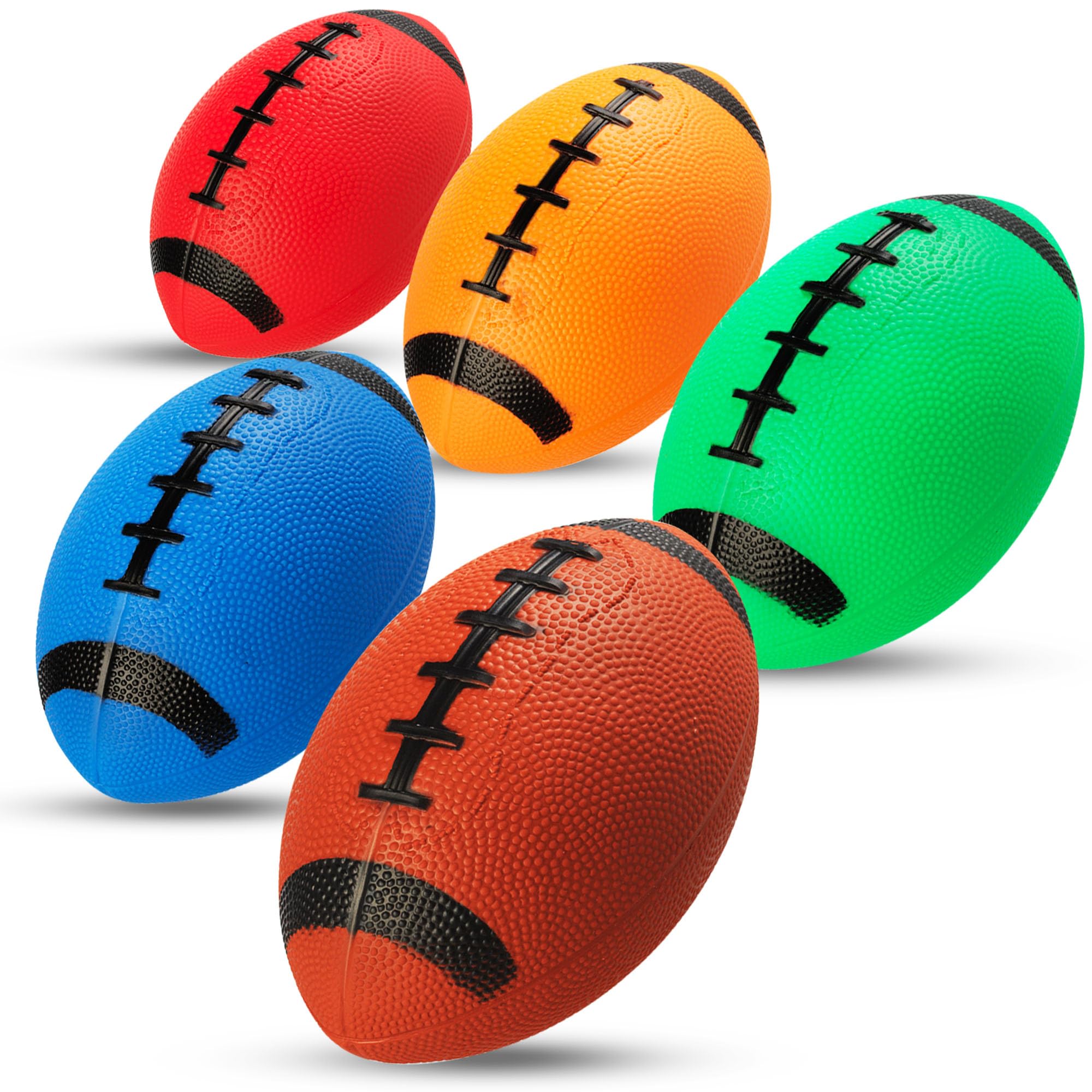 PlayBolt 6-Inch Mini Footballs for Kids (Pack of 5) - Inflatable PVC with Hand Pump