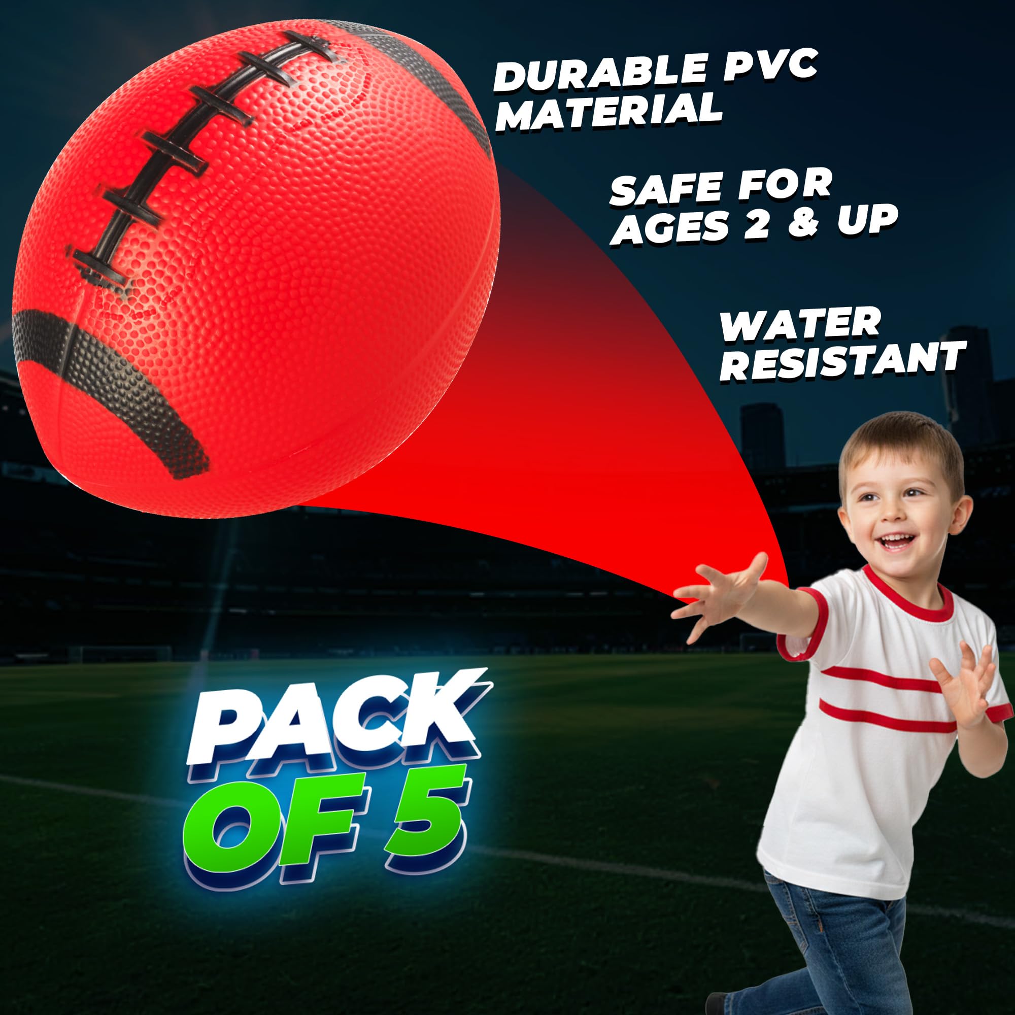 PlayBolt 6-Inch Mini Footballs for Kids (Pack of 5) - Inflatable PVC with Hand Pump