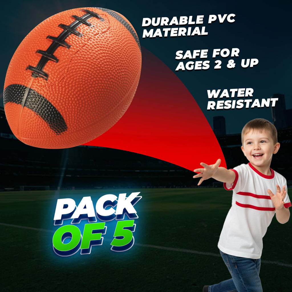 PlayBolt 6-Inch Mini Footballs (Pack of 5) - Inflatable PVC Football with Hand Pump, Easy Grip, Ages 3-10