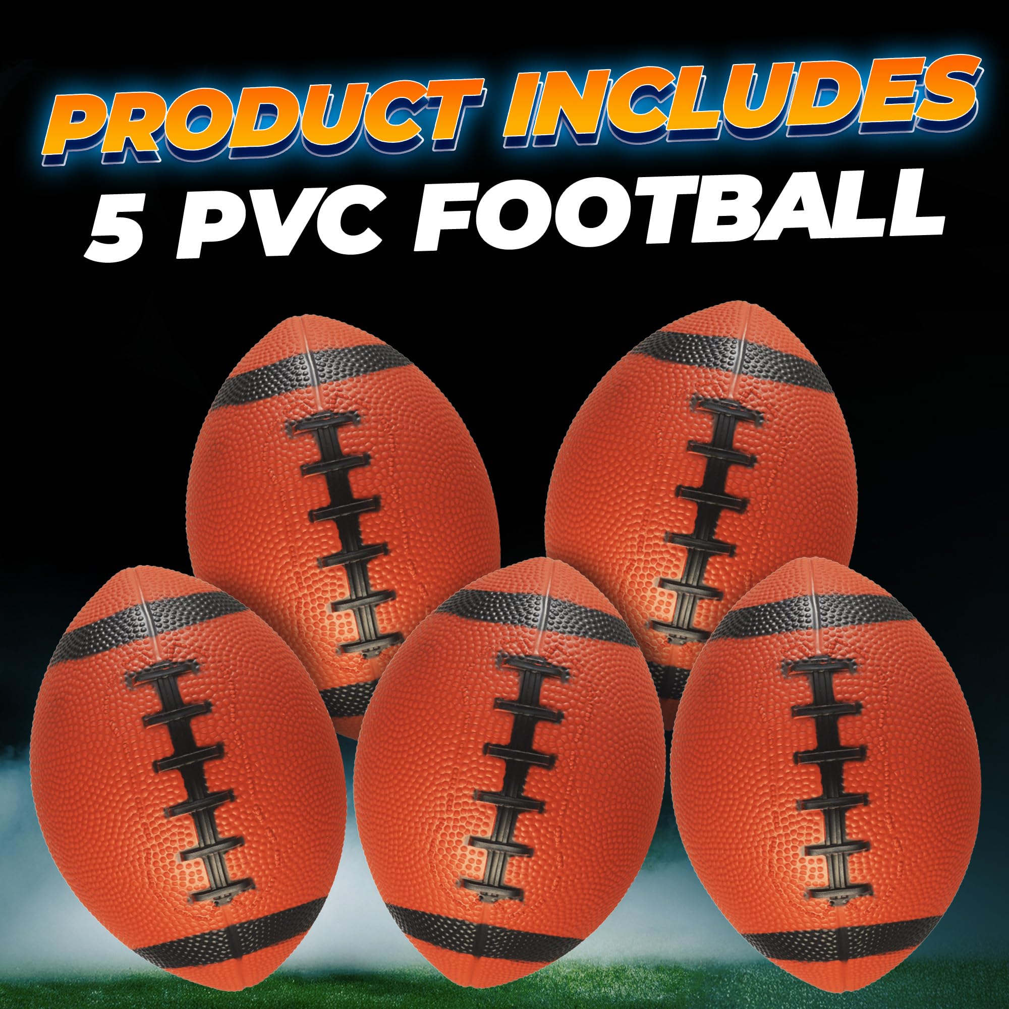 PlayBolt 6-Inch Mini Footballs (Pack of 5) - Inflatable PVC Football with Hand Pump, Easy Grip, Ages 3-10