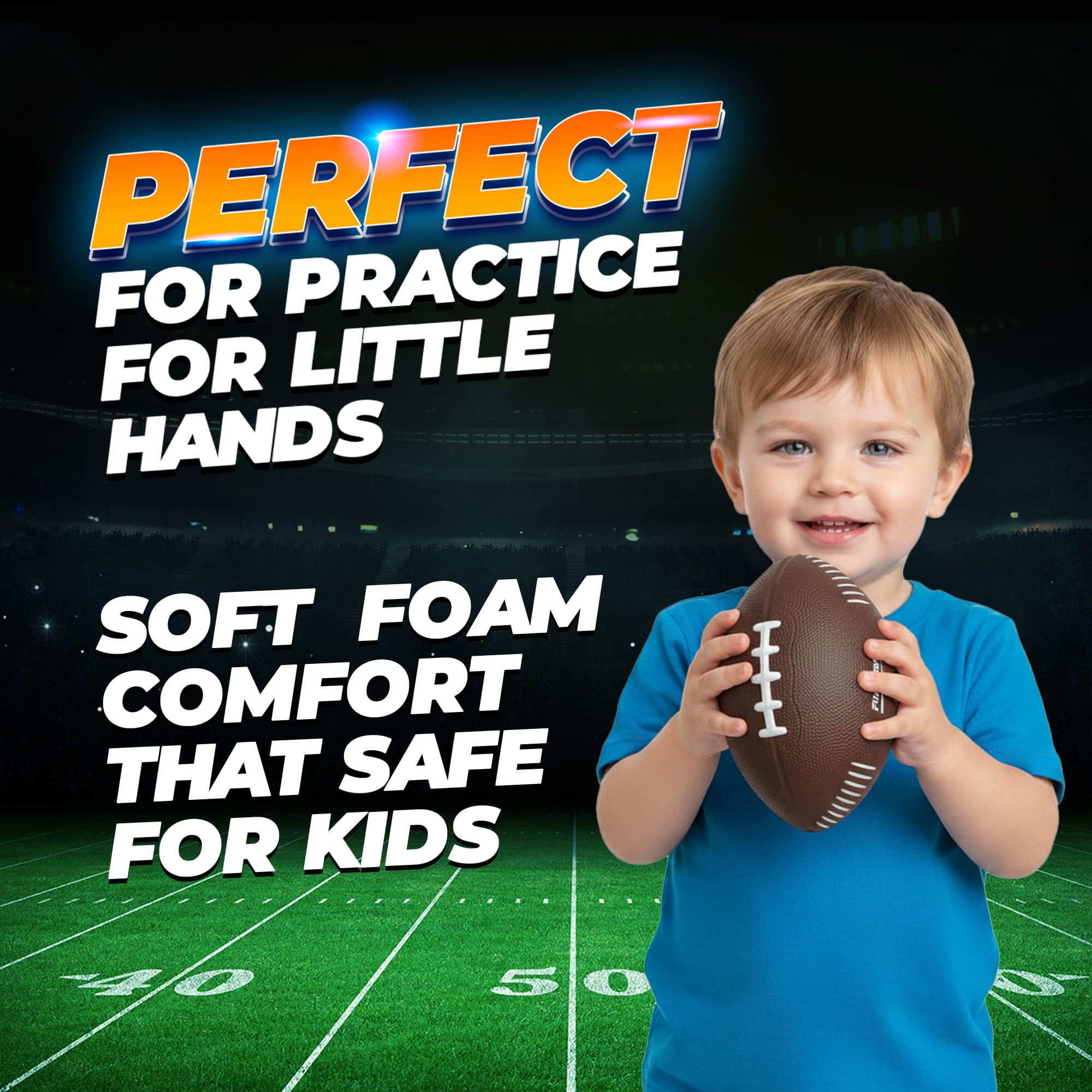 PlayBolt 7.25" Foam Football for Kids - Soft, Easy Grip Youth Sports Toy for Toddlers Ages 3+ (Brown)