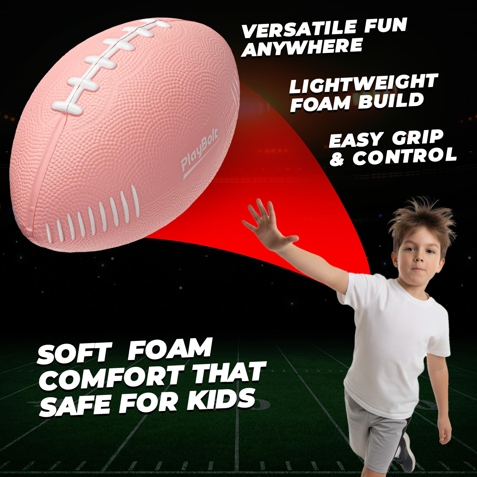 PlayBolt 7.25-Inch Pink Foam Football for Toddlers & Kids – Soft, Easy-Grip Mini Football for Indoor/Outdoor Play