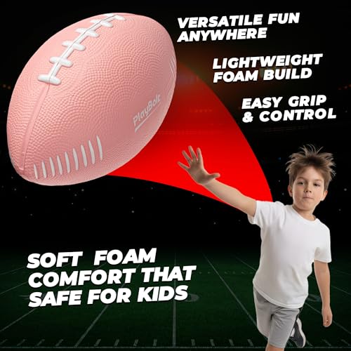 PlayBolt 7.25-Inch Pink Foam Football for Toddlers & Kids – Soft, Easy-Grip Mini Football for Indoor/Outdoor Play