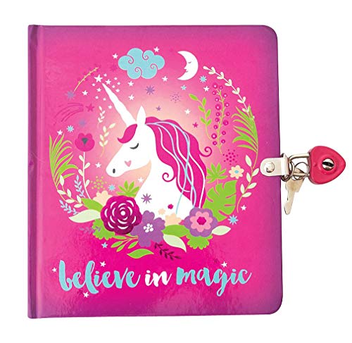 Playhouse Believe in Magic Unicorn Locked Diary for Girls – 216 Lined Pages, Shiny Foil Cover