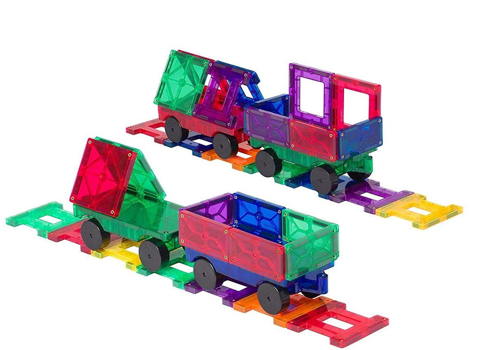 Playmags Magnetic Car Set (2 Pieces) – 6x3-Inch Wheel Bases with 12 Strong Magnets for Magnetic Tiles STEM Building
