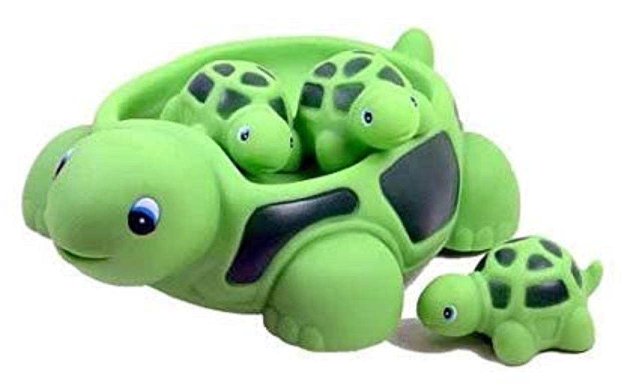 Playmaker Toys Rubber Turtle Family Set – Floating Mother Turtle and 3 Squirting Baby Bath Toys