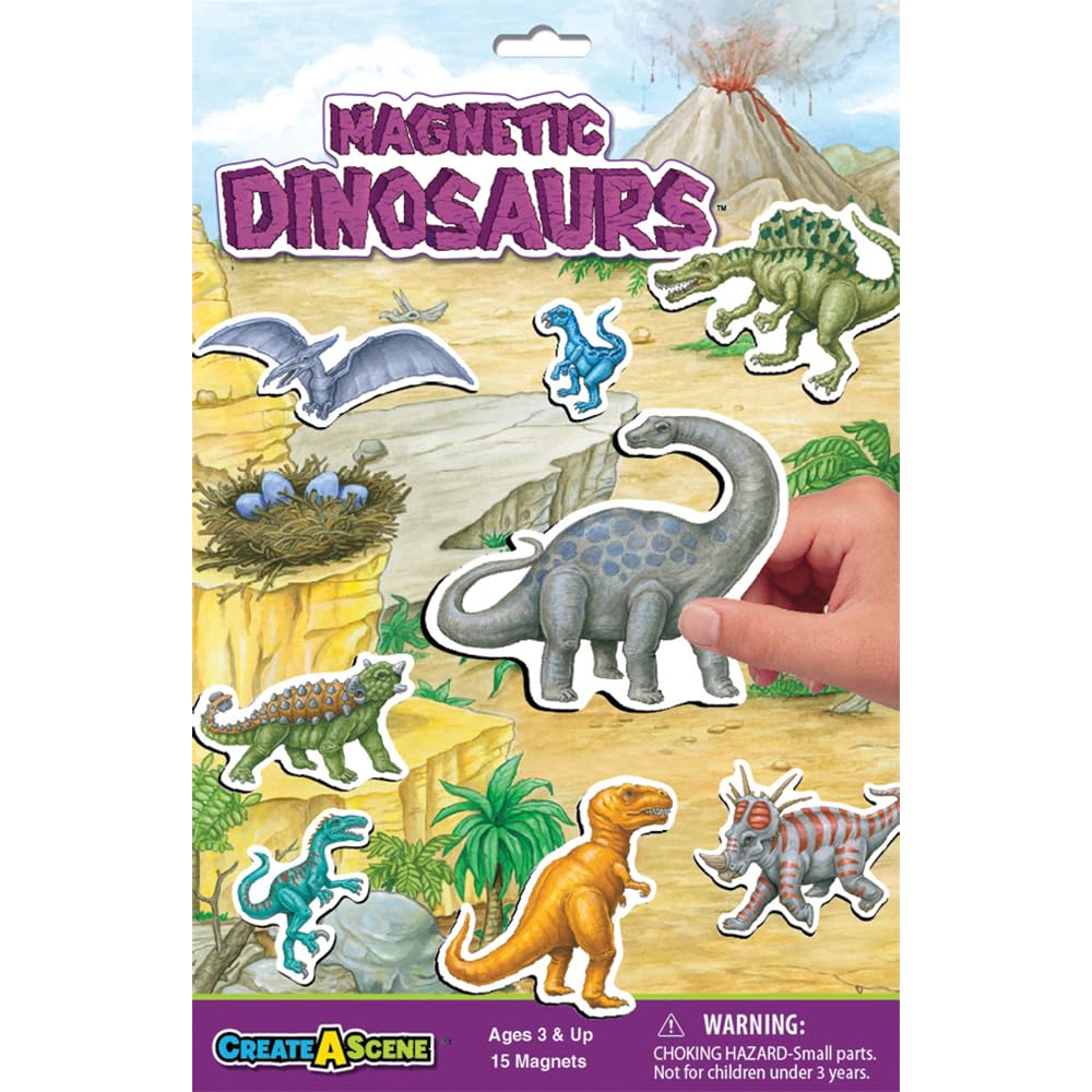 PlayMonster Create-A-Scene Magnetic Playset – Dinosaurs | 18x14 Inch Foldable Board, Waterproof Magnets, Quiet Play for Ages 3+