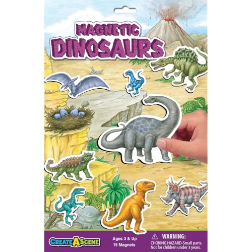PlayMonster Create-A-Scene Magnetic Playset – Dinosaurs | 18x14 Inch Foldable Board, Waterproof Magnets, Quiet Play for Ages 3+