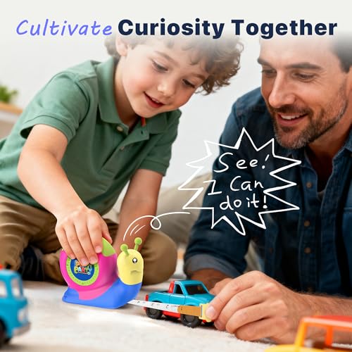 PLAYPARTY 8ft Snail Tape Measure for Kids – Green STEM Tool with Level, Protractor, Eraser