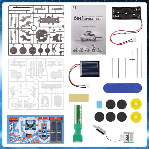 Playsheek 6-in-1 Solar Robot Kit STEM Projects for Kids Ages 8-12 - Build 6 Space Robots, 3 Charging Methods, White