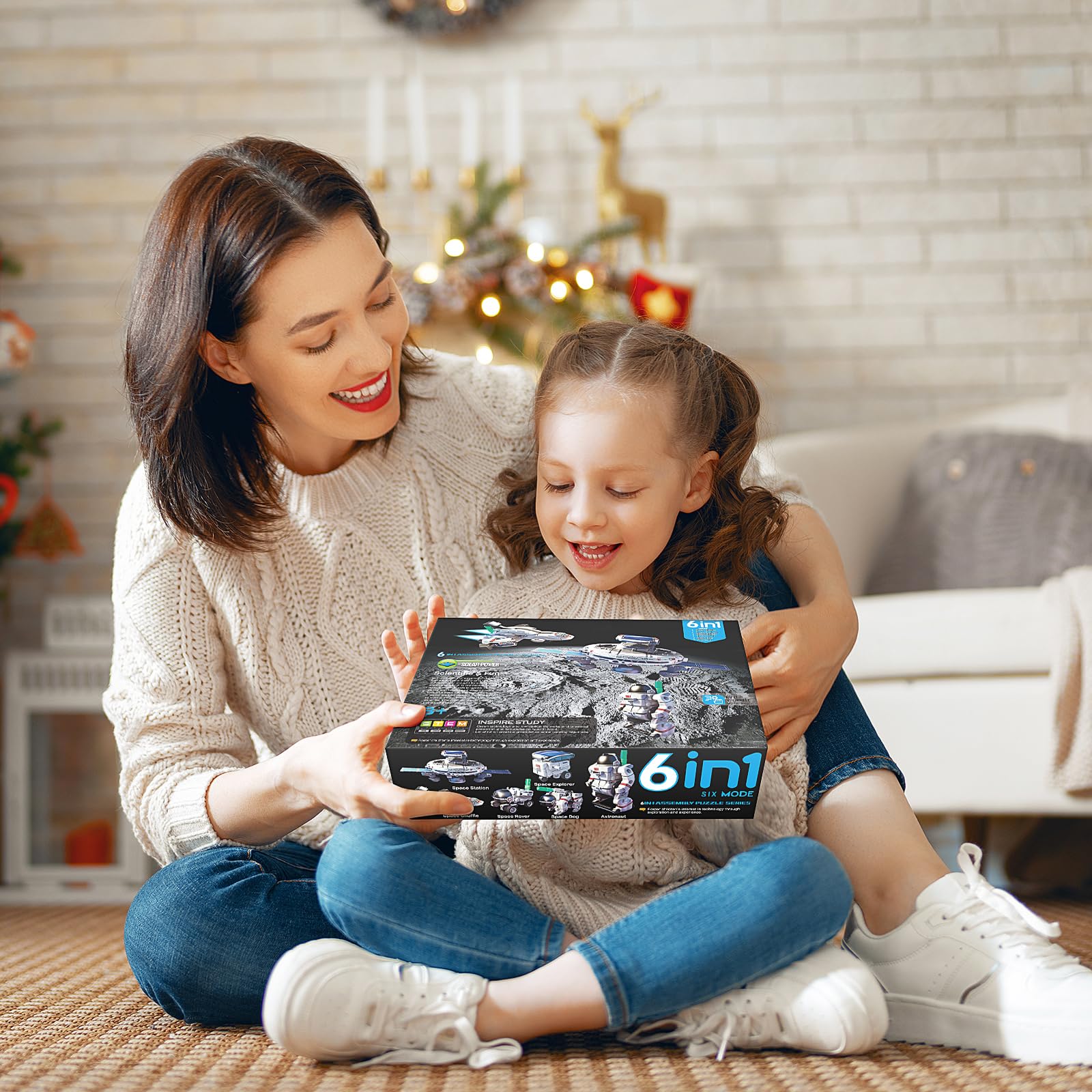 Playsheek 6-in-1 Solar Robot Kit STEM Projects for Kids Ages 8-12 - Build 6 Space Robots, 3 Charging Methods, White