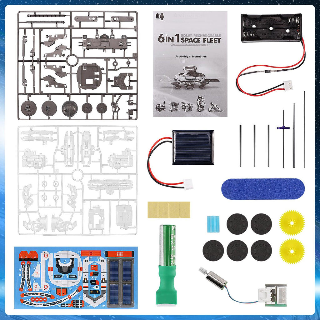 Playsheek 6-in-1 Solar Robot Kit STEM Projects for Kids Ages 8-12 - Build 6 Space Robots, 3 Charging Methods, White