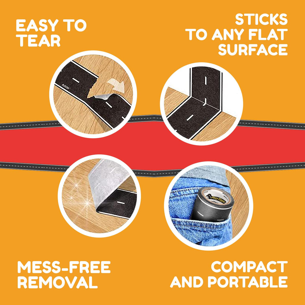 PlayTape 30 ft x 4 in Road Tape for Toy Cars – Stick to Floors, No Residue, Paper-Based