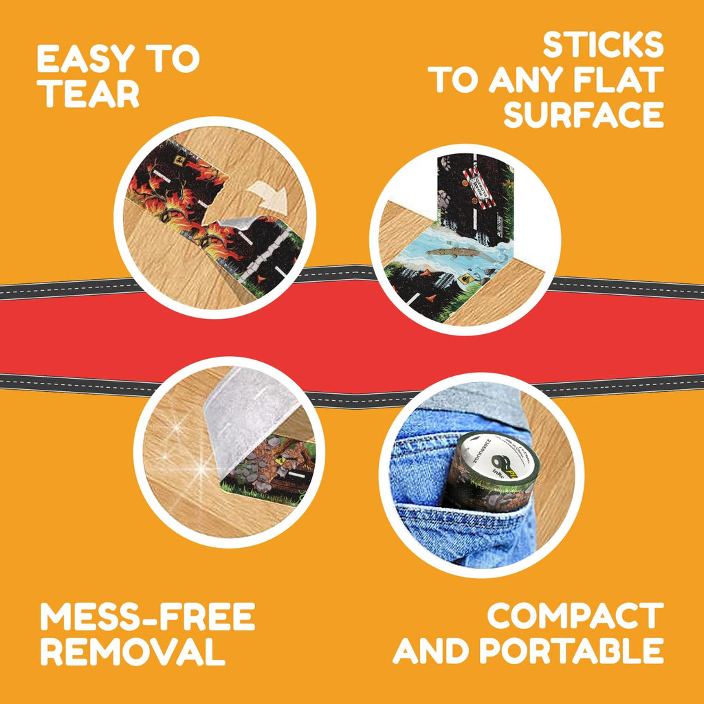 PlayTape Dirt Road Tape for Toy Cars – 2 in x 30 ft Roll, Low-Tack & Residue-Free