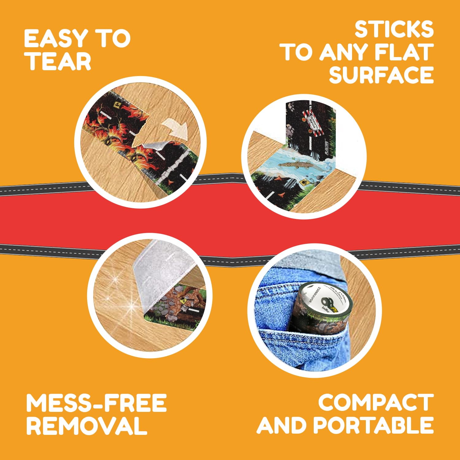 PlayTape Dirt Road Tape for Toy Cars – 2 in x 30 ft Roll, Low-Tack & Residue-Free