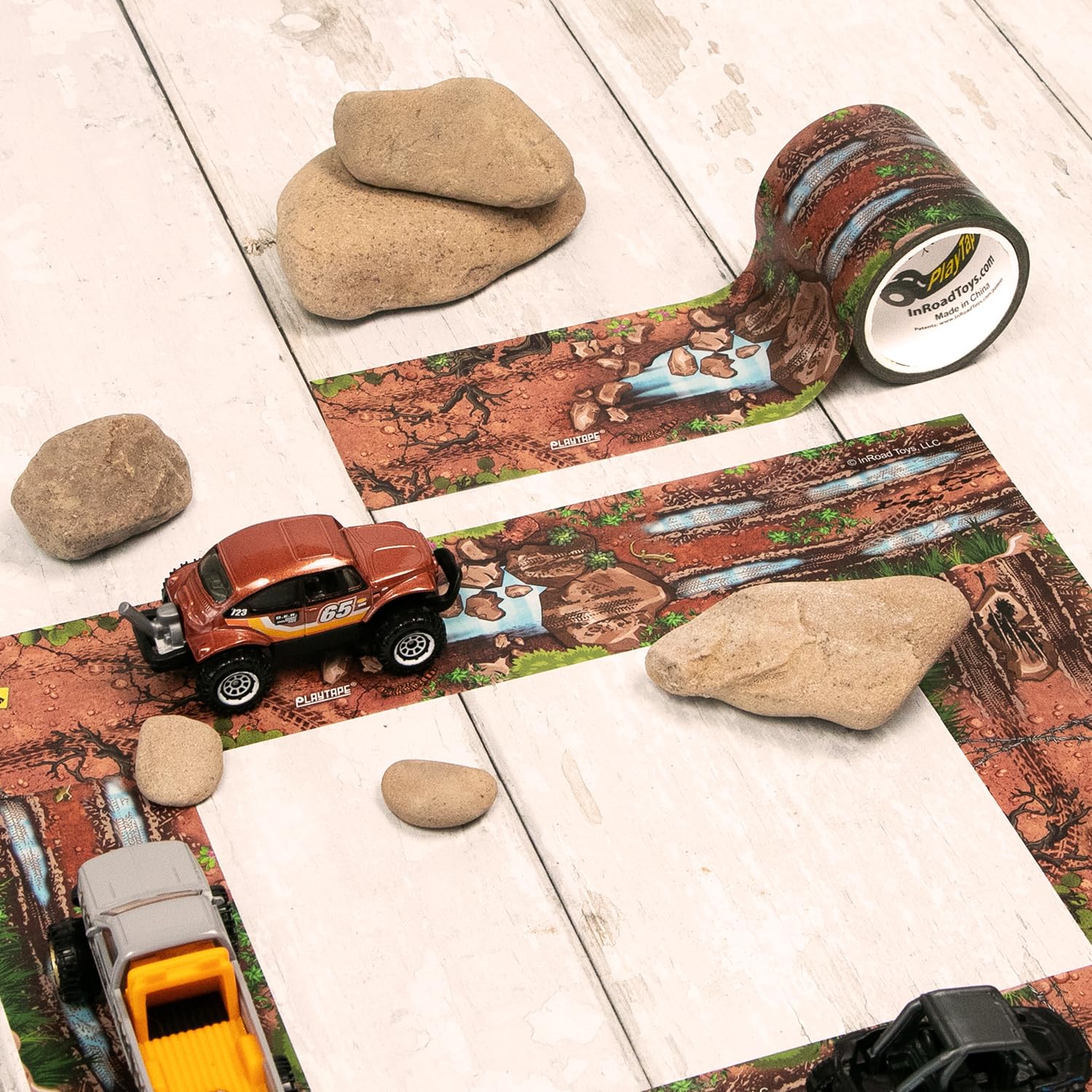 PlayTape Dirt Road Tape for Toy Cars – 2 in x 30 ft Roll, Low-Tack & Residue-Free