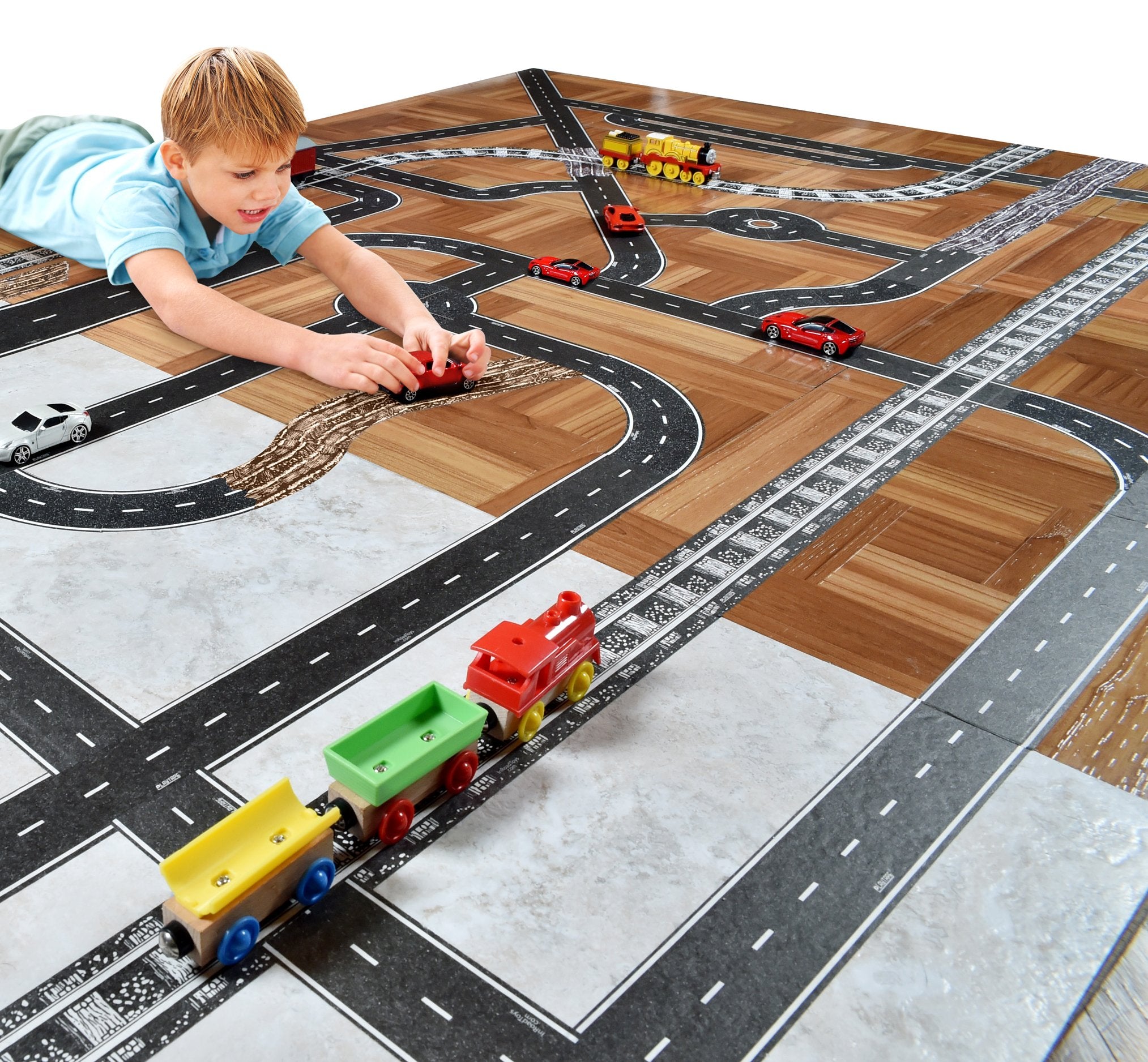 PlayTape Neighborhood Road Tape – 2in x 30ft Paper Road Tape for Toy Cars, Sticks to Flat Surfaces, No Residue, Tear by Hand