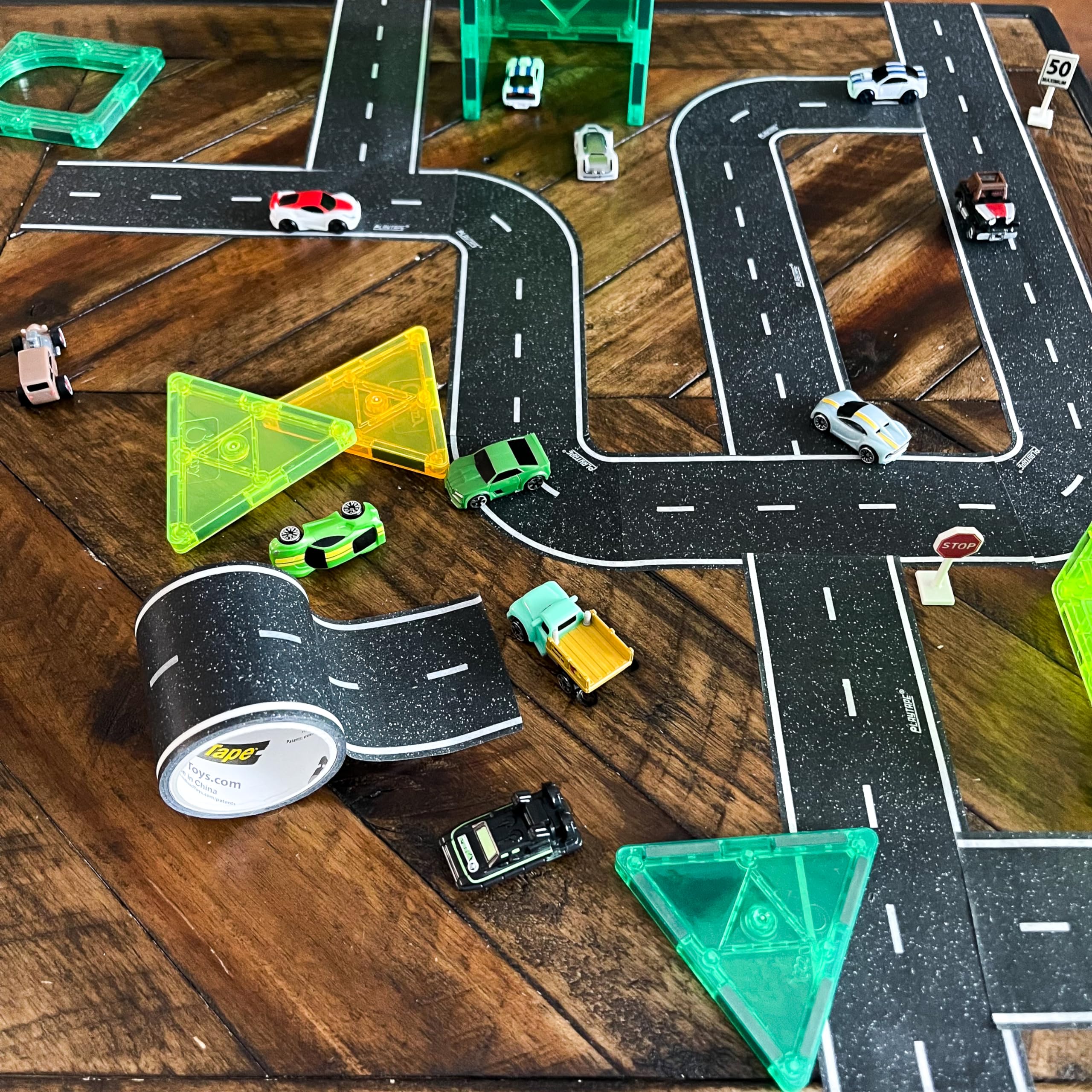 PlayTape Neighborhood Road Tape – 2in x 30ft Paper Road Tape for Toy Cars, Sticks to Flat Surfaces, No Residue, Tear by Hand