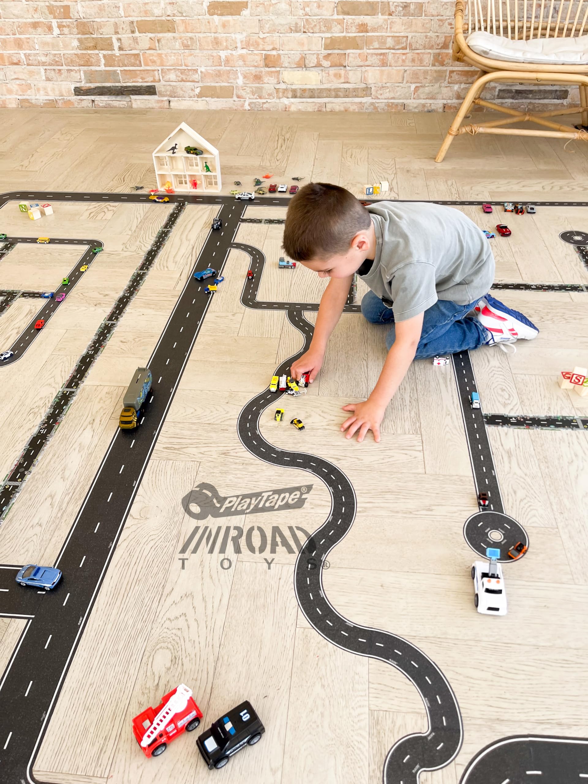 PlayTape Road Tape Curves – 12 Curved Pieces for Toy Car Roads, 4 Inches Wide, No Residue