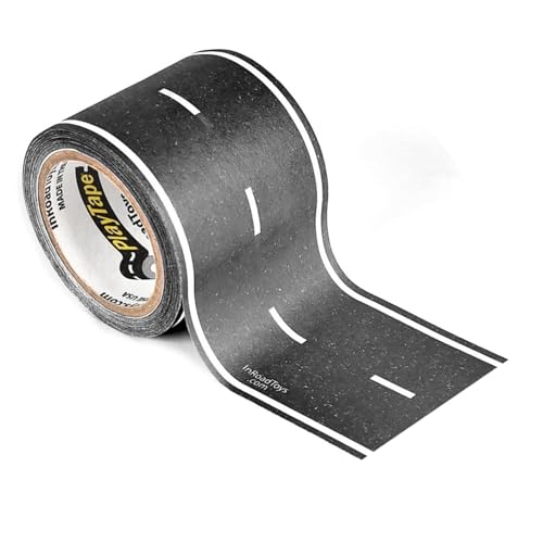 PlayTape Road Tape for Toy Cars – 2" Wide x 30 ft Asphalt Road, Sticks to Flat Surfaces, No Residue